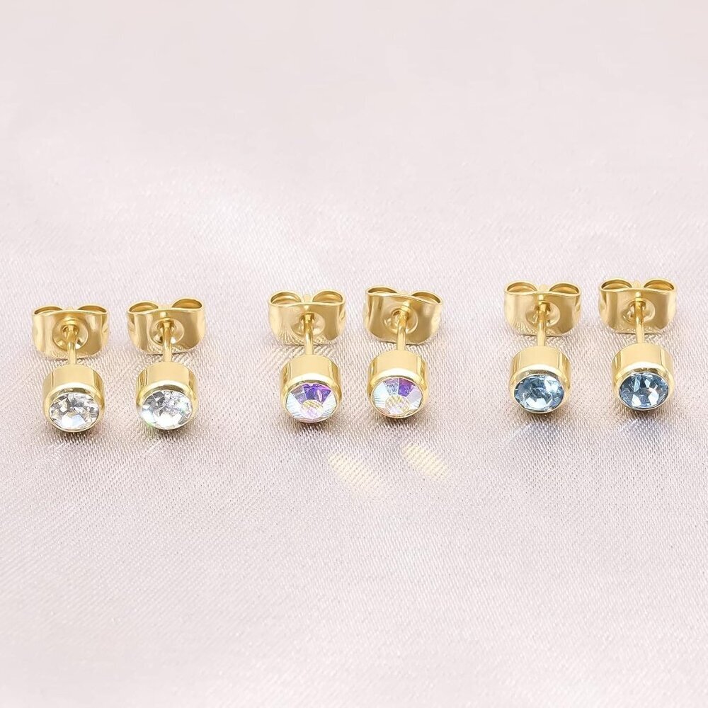 3 Pairs Women's & Men's Stud Earrings - Solid Titanium, Hypoallergenic, Nickel F - Picture 4 of 6